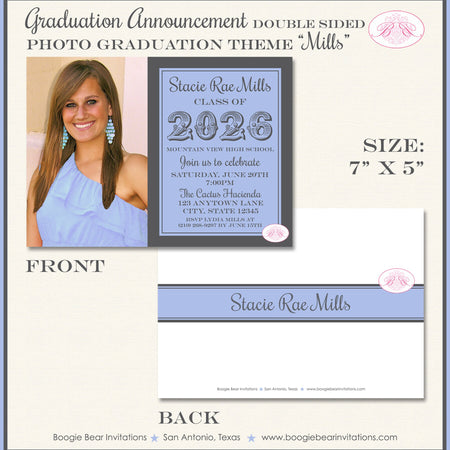 High School College Graduation Announcement Photo Blue 2019 2022 2023 2024 Boogie Bear Invitations Mills Theme Paperless Printable Printed