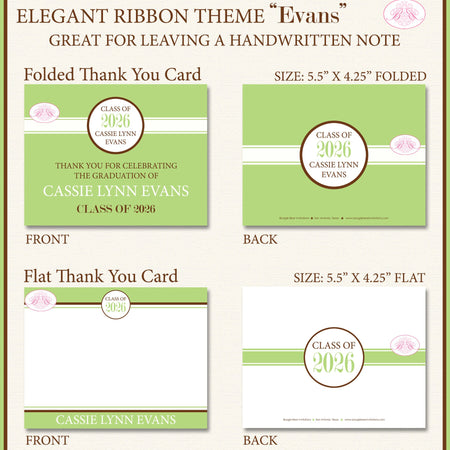 Modern Lime Graduation Thank You Cards High School College Note Brown Green 2022 2023 2024 2025 Boogie Bear Invitations Evans Theme Printed