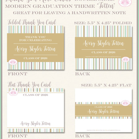 Modern Stripe Graduation Thank You Cards High School College Party 2022 2023 2024 2025 2026 1st Boogie Bear Invitations Totten Theme Printed