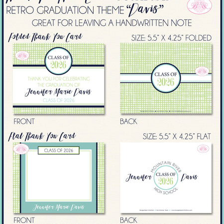 Modern Aqua Graduation Thank You Cards High School College Stationery Green Blue 2022 2023 2024 Boogie Bear Invitations Davis Theme Printed