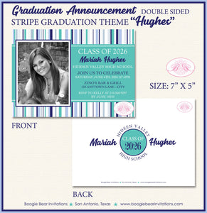 Stripe Photo Graduation Announcement Thank You Contact Name Card Graduate 2022 2023 2024 2025 Boogie Bear Invitations Hughes Theme Printed