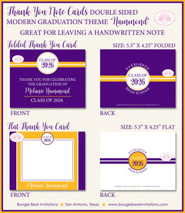 Modern Graduation Thank You Cards High School College Purple Gold 2022 2023 2024 2025 Boogie Bear Invitations Hammond Theme Printed