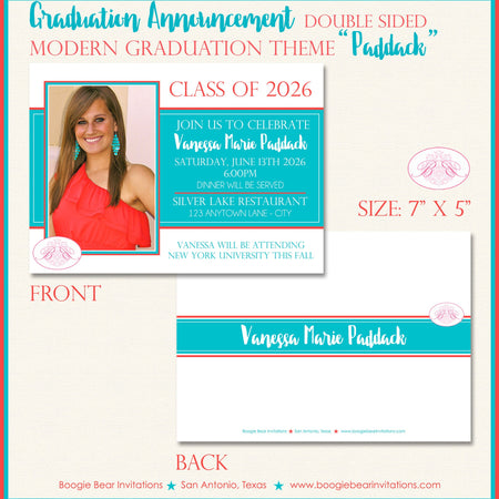 Modern Photo Graduation Announcement Red Blue Teal 2022 2023 2024 Boy Girl Boogie Bear Invitations Paddack Theme Paperless Printable Printed