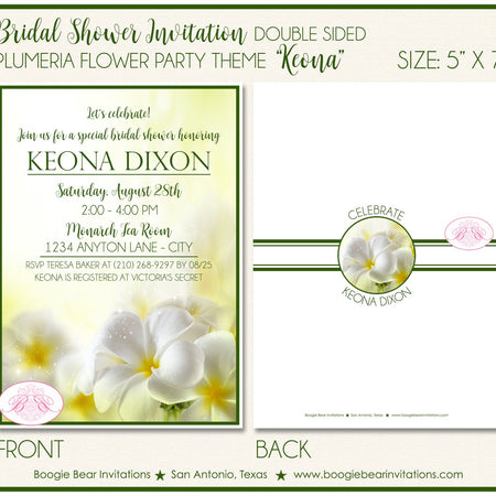 Plumeria Flower Bridal Shower Invitation Party Girl Yellow Green Hawaii Boogie Bear Invitations Keona Theme Paperless Printable Printed