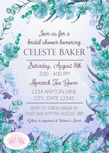 Load image into Gallery viewer, Lavender Flower Garden Bridal Shower Invitation Floral Blue Purple Green Boogie Bear Invitations Celeste Theme Paperless Printable Printed