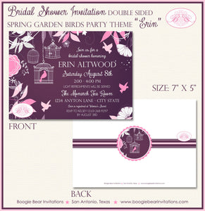 Bird Flower Garden Bridal Shower Invitation Pink Spring Purple Birdcage Cage Boogie Bear Invitations Erin Theme Paperless Printable Printed