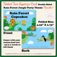 Load image into Gallery viewer, Rain Forest Jungle Birthday Party Favor Card Appetizer Food Folded Tent Amazon Rainforest Zoo Boogie Bear Invitations Chandler Theme Printed