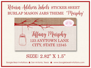 Mason Jars Wedding Invitation Birthday Party Country Red Burlap White Boogie Bear Invitations Murphy Theme Paperless Printable Printed