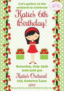 Strawberry Girl Birthday Party Invitation Red Green Sweet Summer Picking Kid Boogie Bear Invitations Katie Theme Paperless Printable Printed