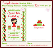 Load image into Gallery viewer, Strawberry Girl Birthday Party Invitation Red Green Sweet Summer Picking Kid Boogie Bear Invitations Katie Theme Paperless Printable Printed