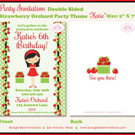 Strawberry Girl Birthday Party Invitation Red Green Sweet Summer Picking Kid Boogie Bear Invitations Katie Theme Paperless Printable Printed