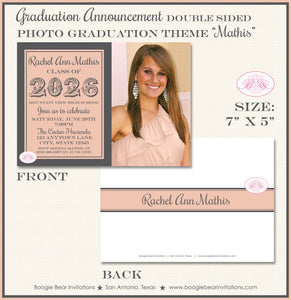 Peach Graduation Announcement Grey Photo High School 2022 2023 2024 2025 Boogie Bear Invitations Mathis Theme Paperless Printable Printed