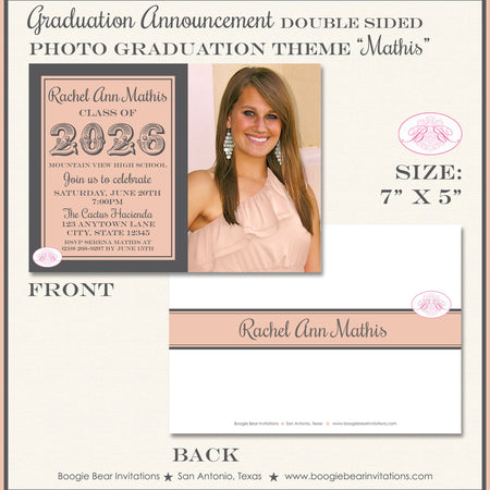 Peach Graduation Announcement Grey Photo High School 2022 2023 2024 2025 Boogie Bear Invitations Mathis Theme Paperless Printable Printed