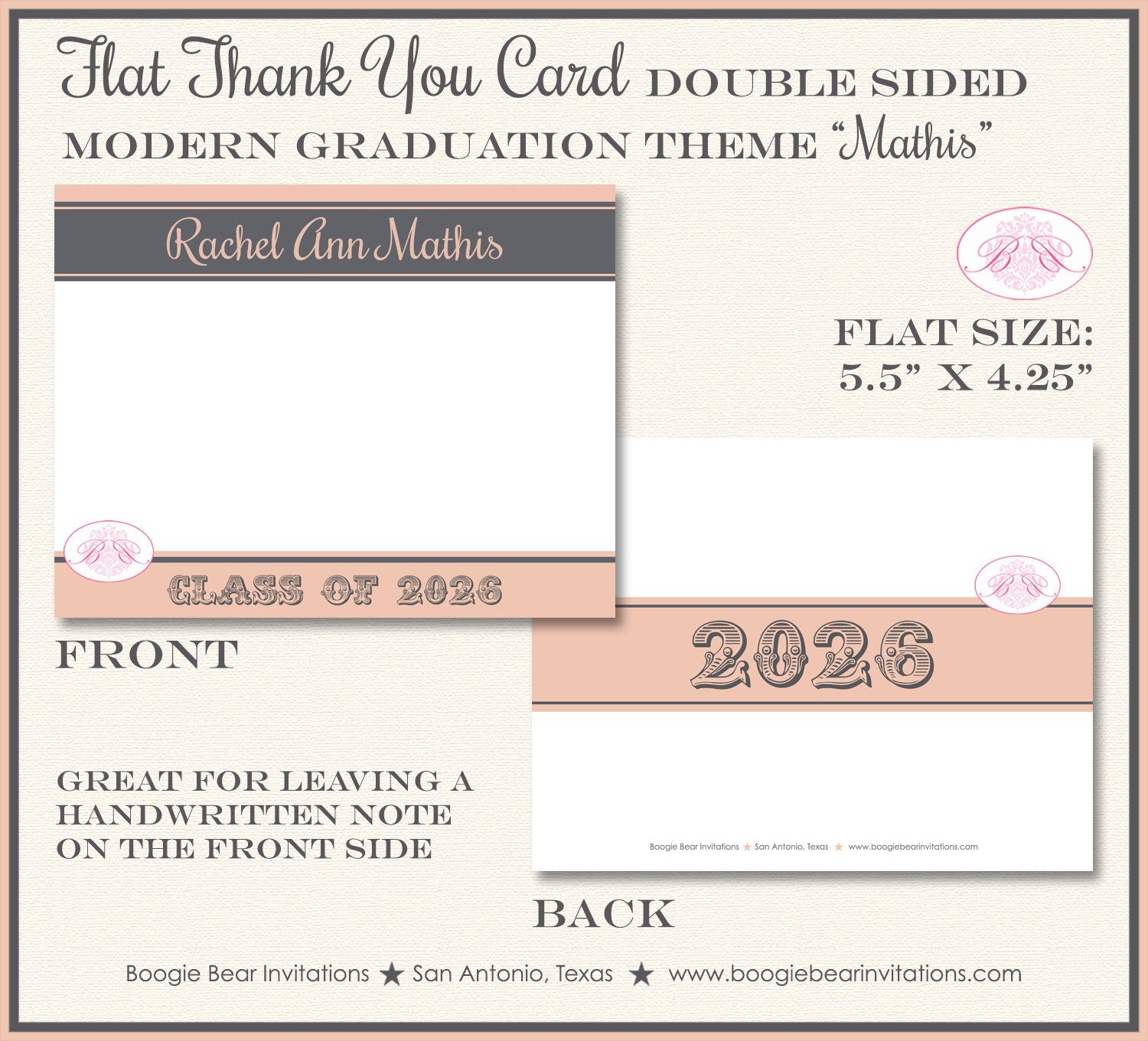 Modern Grey Peach Graduation Thank You Cards High School Note Stripe O Boogie Bear Invitations Modern Grey Peach Graduation Thank You Cards High School Note Stripe O Boogie Bear Invitations