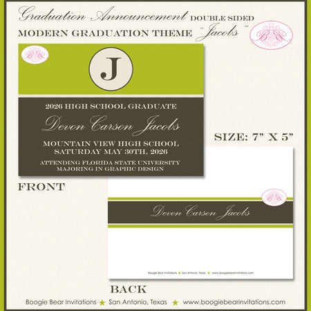 Monogram Graduation Announcement Modern Stripe High School College 2022 2023 2024 Boogie Bear Invitations Jacobs Paperless Printable Printed