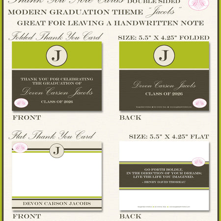 Modern Stripe Graduation Thank You Cards High School College Stationery Girl Boy 2022 2023 2024 Boogie Bear Invitations Jacobs Theme Printed