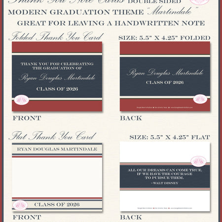 Modern Stripe Graduation Thank You Cards High School College Girl Boy 2022 2023 2024 2025 Boogie Bear Invitations Martindale Theme Printed
