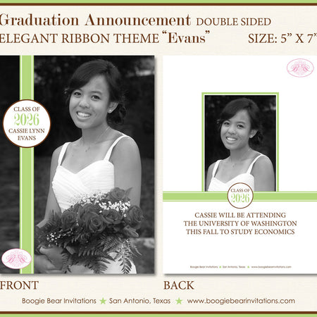 Modern Photo Graduation Announcement Party Ribbon Stripe 2022 2023 2024 2025 Boogie Bear Invitations Evans Theme Paperless Printable Printed