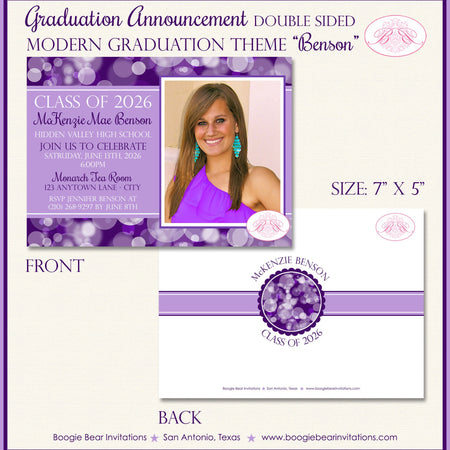 High School College Graduation Announcement Photo Purple 2022 2023 2024 Boogie Bear Invitations Benson Theme Paperless Printable Printed