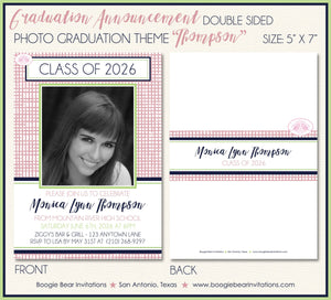 Retro Photo Graduation Announcement Party Girl Lime Pink 2022 2023 2024 Boogie Bear Invitations Thompson Theme Paperless Printable Printed