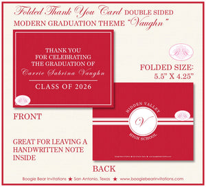 Modern Photo Graduation Announcement Thank You Contact Cards Graduate Party Red 2024 2025 2026 Boogie Bear Invitations Vaughn Theme Printed