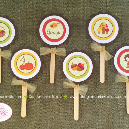 Harvest Girl Birthday Cupcake Toppers Fall Party Autumn Pumpkin Picking Bird Acorn Country Farm Barn Boogie Bear Invitations Georgia Theme