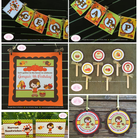 Autumn Harvest Girl Birthday Party Package Fall Forest Pumpkin Farm Barn Woodland Country Leaves Birds Boogie Bear Invitations Georgia Theme