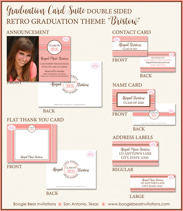 Retro Rustic Photo Graduation Announcement Thank You Contact Name Card Graduate 2022 2023 2024 Boogie Bear Invitations Bristow Theme Printed