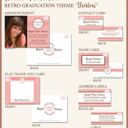Retro Rustic Photo Graduation Announcement Thank You Contact Name Card Graduate 2022 2023 2024 Boogie Bear Invitations Bristow Theme Printed