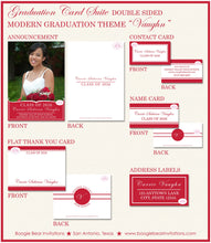 Load image into Gallery viewer, Modern Photo Graduation Announcement Thank You Contact Cards Graduate Party Red 2024 2025 2026 Boogie Bear Invitations Vaughn Theme Printed