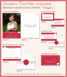 Modern Photo Graduation Announcement Thank You Contact Cards Graduate Party Red 2024 2025 2026 Boogie Bear Invitations Vaughn Theme Printed