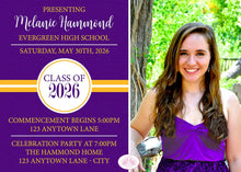 Load image into Gallery viewer, Photo Graduation Announcement High School College Purple 2022 2023 2024 Boogie Bear Invitations Hammond Theme Paperless Printable Printed