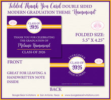 Load image into Gallery viewer, Modern Graduation Thank You Cards High School College Purple Gold 2022 2023 2024 2025 Boogie Bear Invitations Hammond Theme Printed