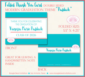 Modern Blue Red Graduation Thank You Cards Note High School Aqua Coral 2022 2023 2024 2025 Boogie Bear Invitations Paddack Theme Printed