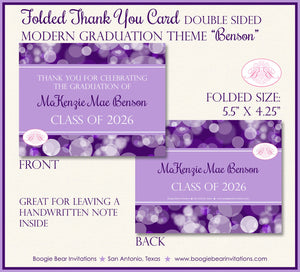 Modern Purple Graduation Thank You Cards High School College Bokeh Ombre 2022 2023 2024 2025 Boogie Bear Invitations Benson Theme Printed