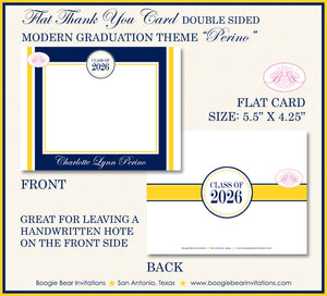 Modern Blue Yellow Graduation Thank You Cards High School College Note Navy 2022 2023 2024 2025 Boogie Bear Invitations Perino Theme Printed