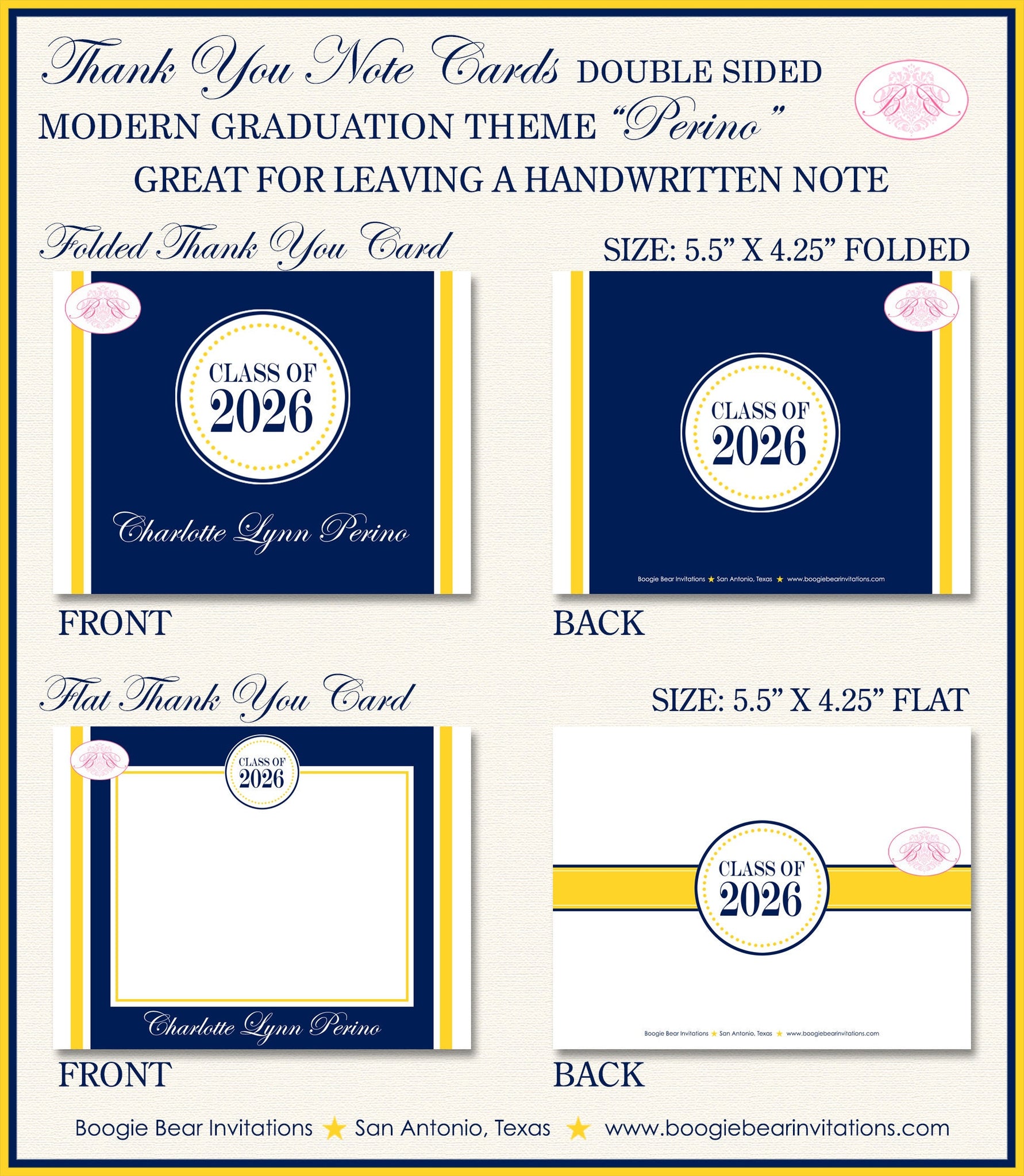 Modern Blue Yellow Graduation Thank You Cards High School College Note Boogie Bear Invitations Modern Blue Yellow Graduation Thank You Cards High School College Note Boogie Bear Invitations