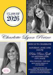 Modern Photo Graduation Announcement Party Yellow Navy Blue 20222 2023 2024 Boogie Bear Invitations Perino Theme Paperless Printable Printed