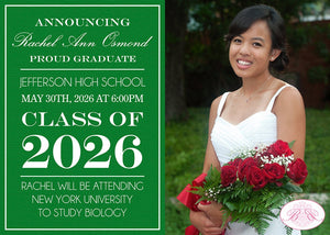 Modern Photo Graduation Announcement Green College 2022 2023 2024 2025 2026 Boogie Bear Invitations Osmond Theme Paperless Printable Printed