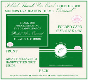 Modern Graduation Thank You Card High School College Note Green White 2022 2023 2024 2025 2026 Boogie Bear Invitations Osmond Theme Printed