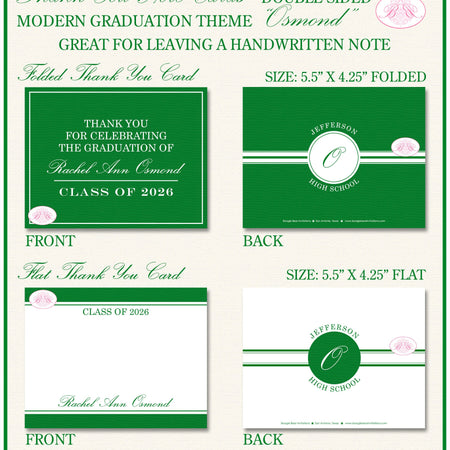 Modern Graduation Thank You Card High School College Note Green White 2022 2023 2024 2025 2026 Boogie Bear Invitations Osmond Theme Printed