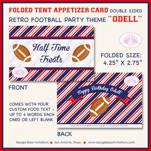 Football Birthday Party Favor Card Tent Appetizer Place Favor Sports Quarterback Game Red Blue Boogie Bear Invitations Odell Theme Printed