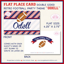 Load image into Gallery viewer, Football Birthday Party Favor Card Tent Appetizer Place Favor Sports Quarterback Game Red Blue Boogie Bear Invitations Odell Theme Printed