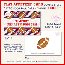 Load image into Gallery viewer, Football Birthday Party Favor Card Tent Appetizer Place Favor Sports Quarterback Game Red Blue Boogie Bear Invitations Odell Theme Printed