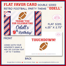 Load image into Gallery viewer, Football Birthday Party Favor Card Tent Appetizer Place Favor Sports Quarterback Game Red Blue Boogie Bear Invitations Odell Theme Printed