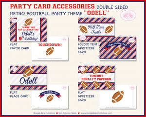 Football Birthday Party Favor Card Tent Appetizer Place Favor Sports Quarterback Game Red Blue Boogie Bear Invitations Odell Theme Printed