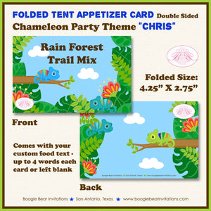 Chameleon Birthday Party Favor Card Appetizer Food Folded Tent Rain Forest Amazon Jungle Wild Boogie Bear Invitations Chris Theme Printed