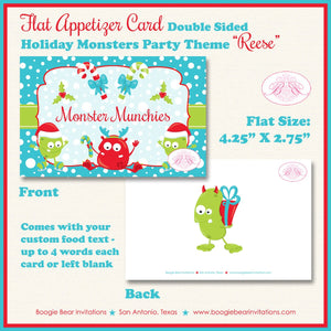 Christmas Monsters Birthday Party Favor Card Appetizer Food Tag Folded Tent Winter Snow Red Blue Boogie Bear Invitations Reese Theme Printed