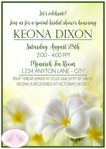 Plumeria Flower Bridal Shower Invitation Party Girl Yellow Green Hawaii Boogie Bear Invitations Keona Theme Paperless Printable Printed