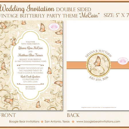 Vintage Butterfly Wedding Invitation Birthday Party Garden Spring Flower Boogie Bear Invitations McCain Theme Paperless Printable Printed